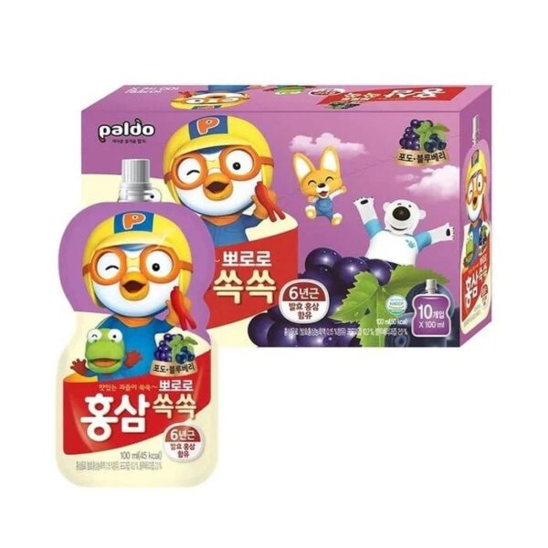 Nước Hồng Sâm Trẻ Em Pororo Paldo 10 gói (vị cam, táo, nho) - Ảnh 3